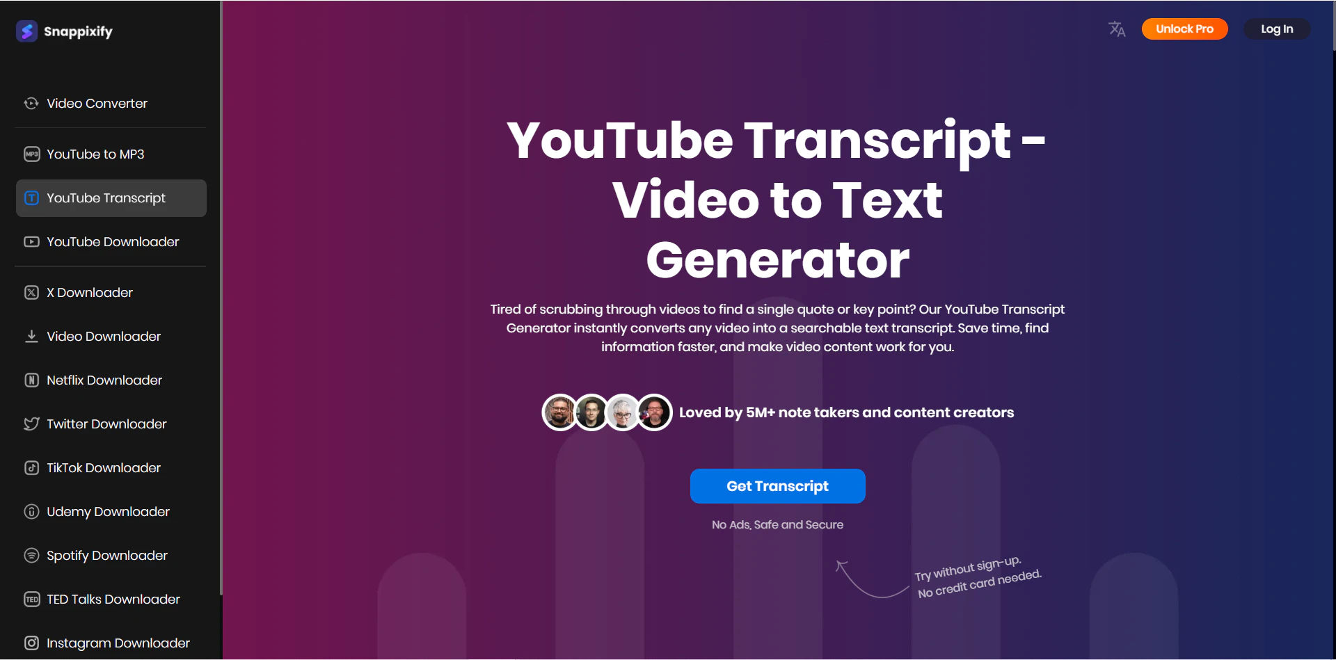 snappixify youtube transcript generator