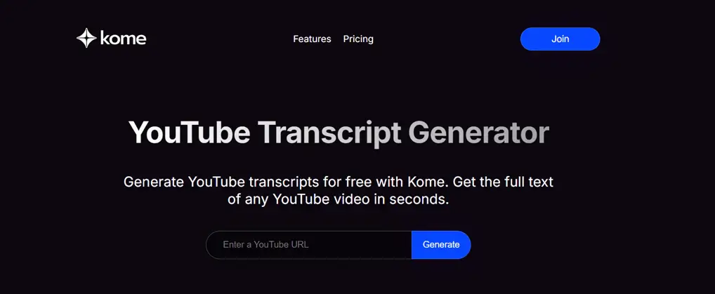 kome ai youtube transcript generator