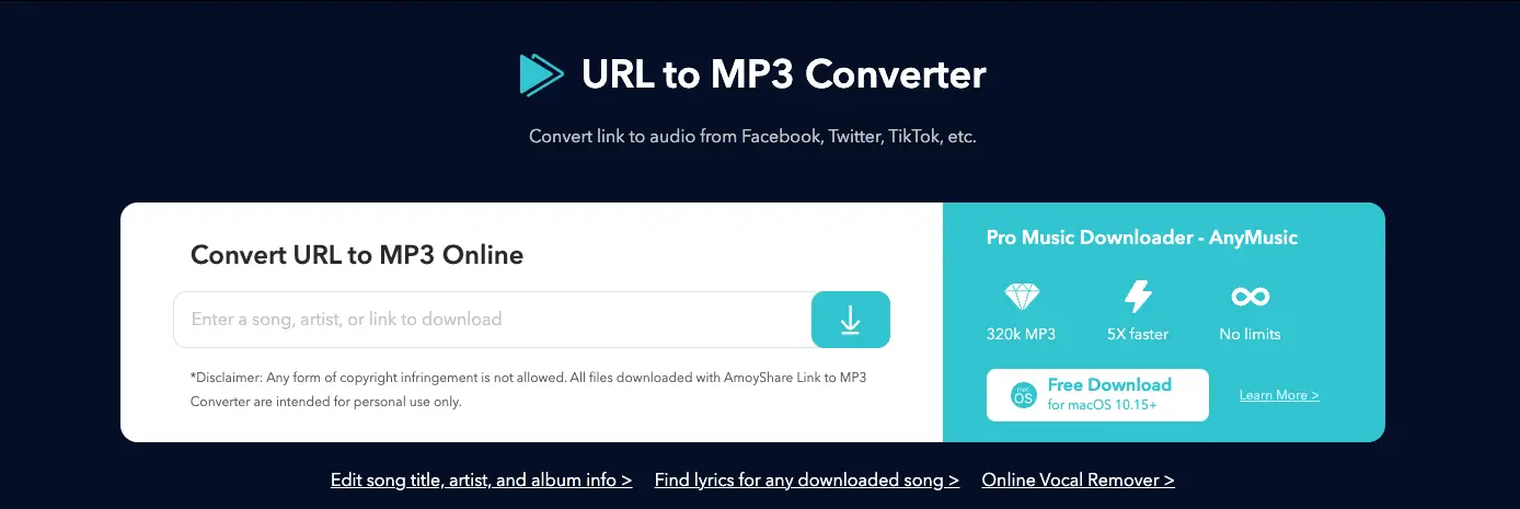 AmoyShare URL to MP3 Converter