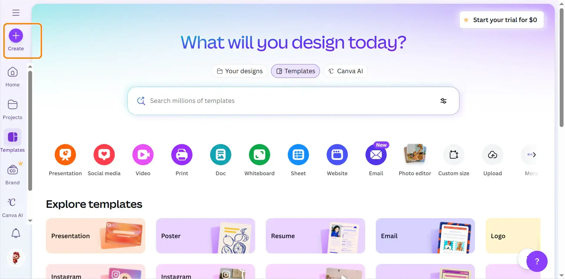 Canva Create New Project