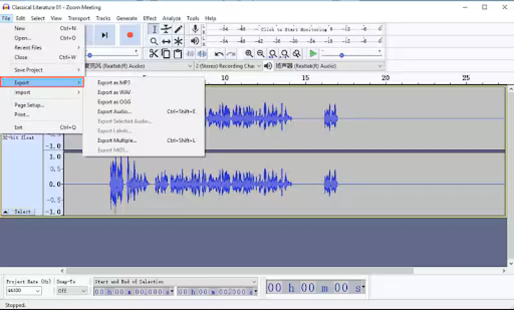 export-audio-on-audacity