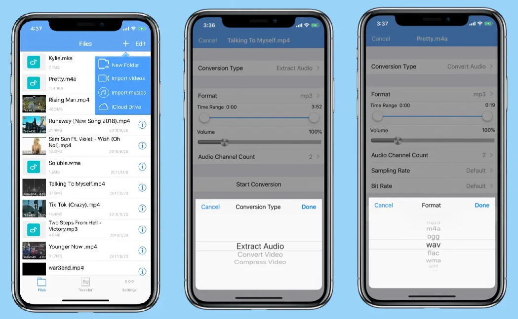Convert video to audio on iPhone