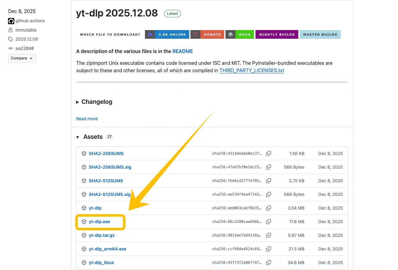 click on yt-dlp.exe to download it