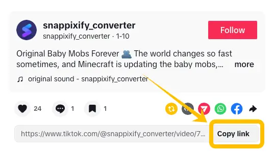 How to copy TikTok video link for downloading