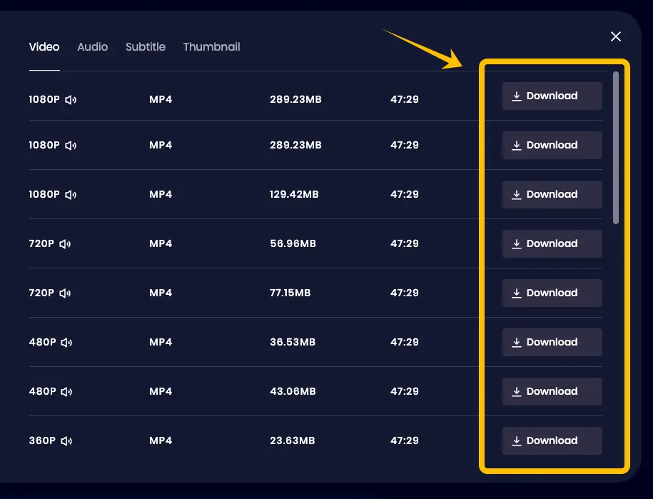 Download high-quality video files from Snappixify