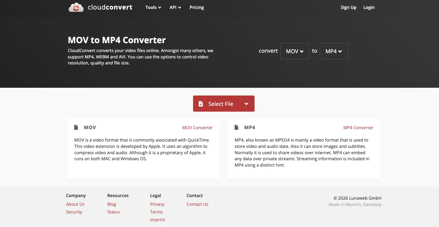 CloudConvert MOV to MP4 converter