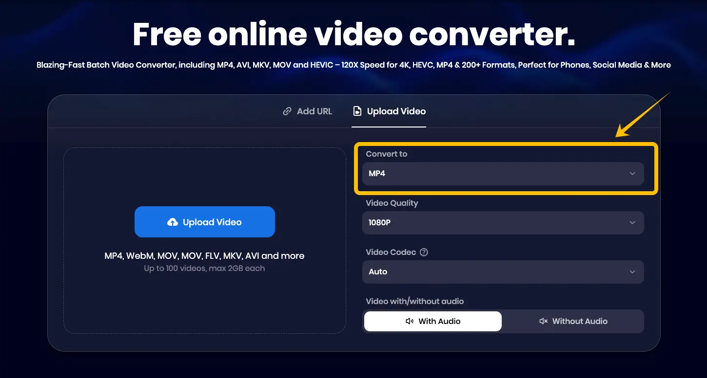 Selecting MP4 format on Snappixify converter