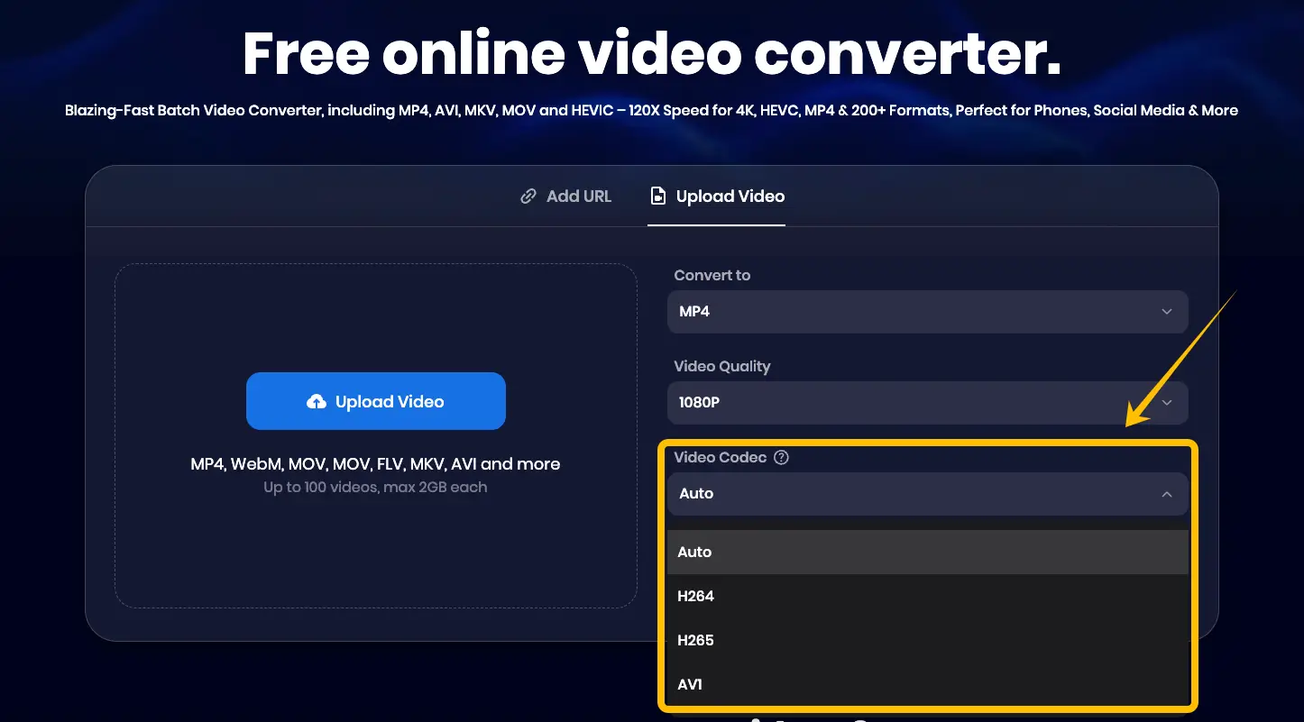 Setting the video codec on Snappixify