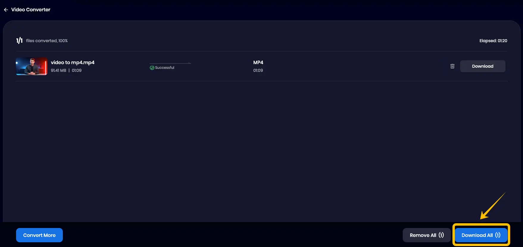 Clicking Download All to save converted MP4 files