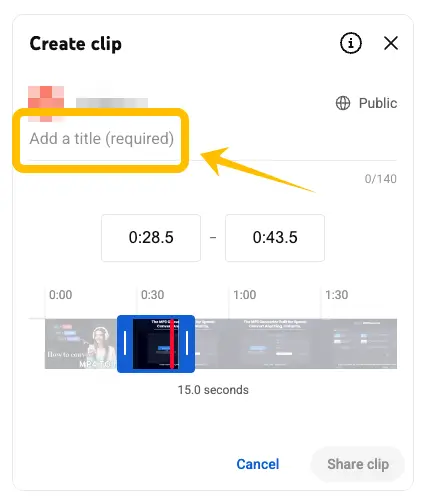 Entering a title in the YouTube Clip text box