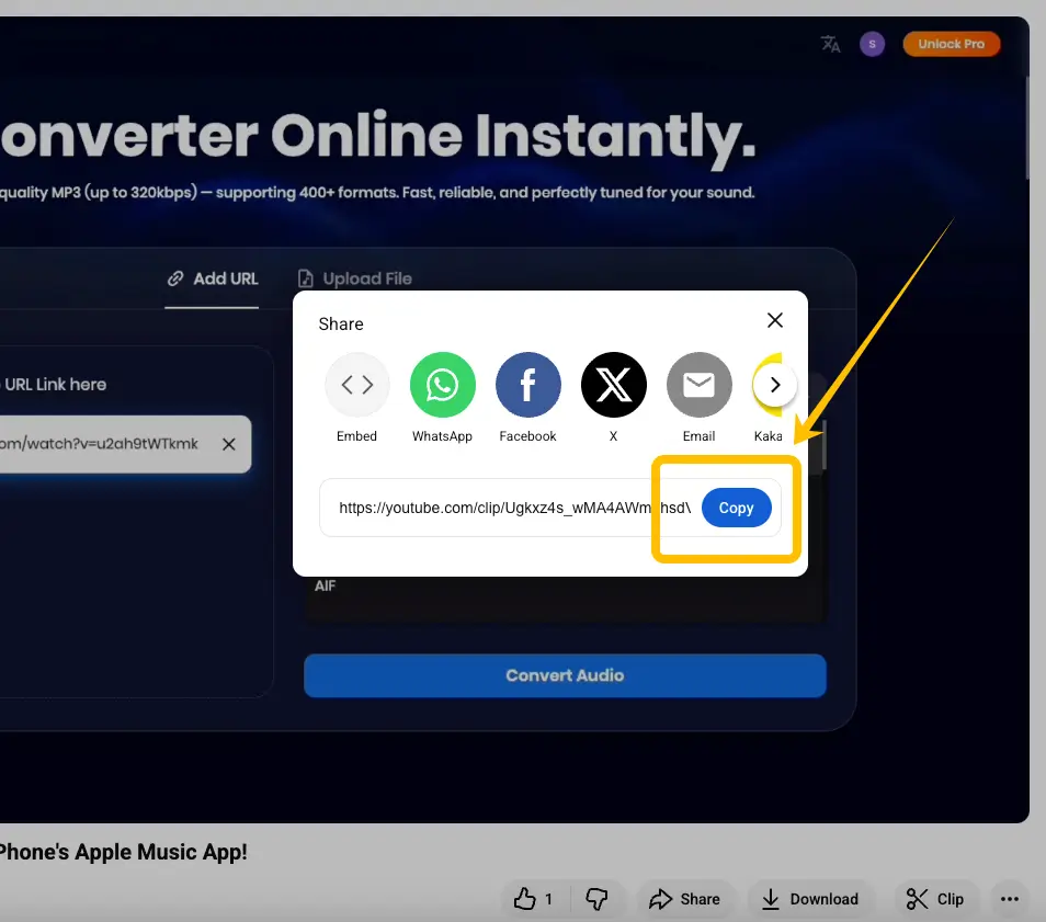 Clicking the share button and copying the URL
