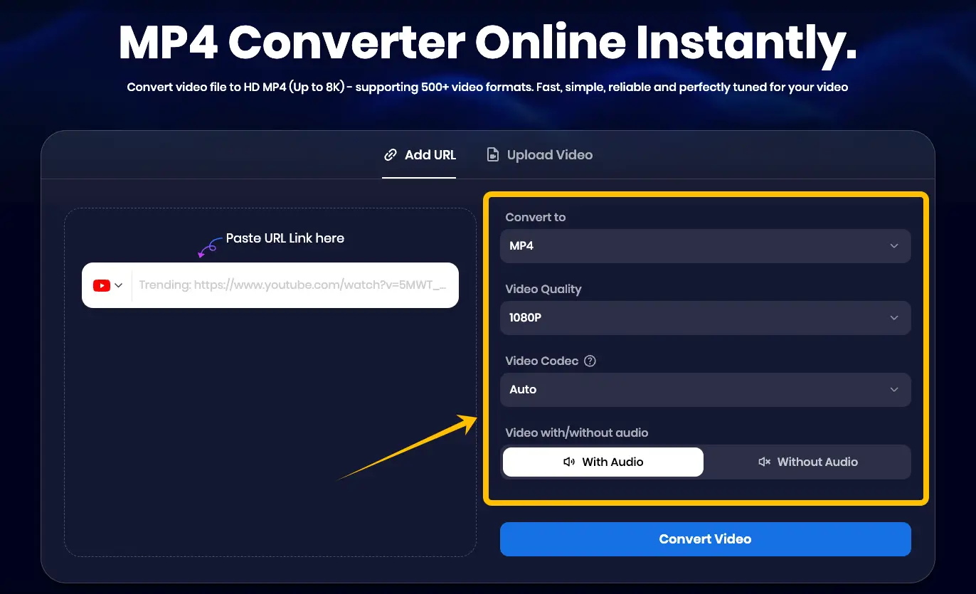 Choosing format, codec, and audio settings in Snappixify