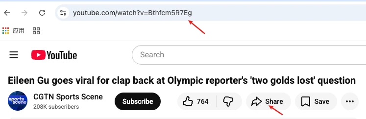 copy url or click on share